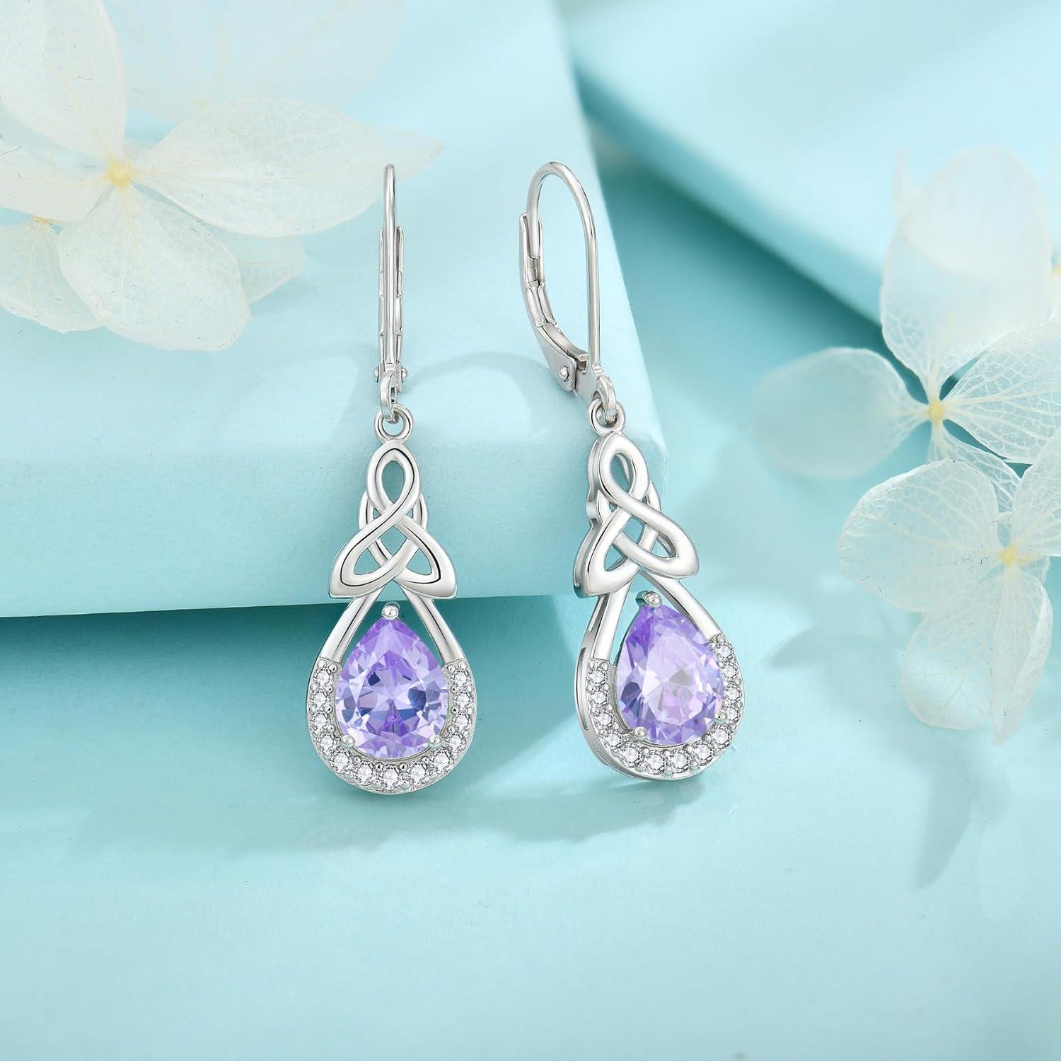 Keltischer Knoten Ohrringe 925 Sterling Silber mit Alexandrit Birthstone