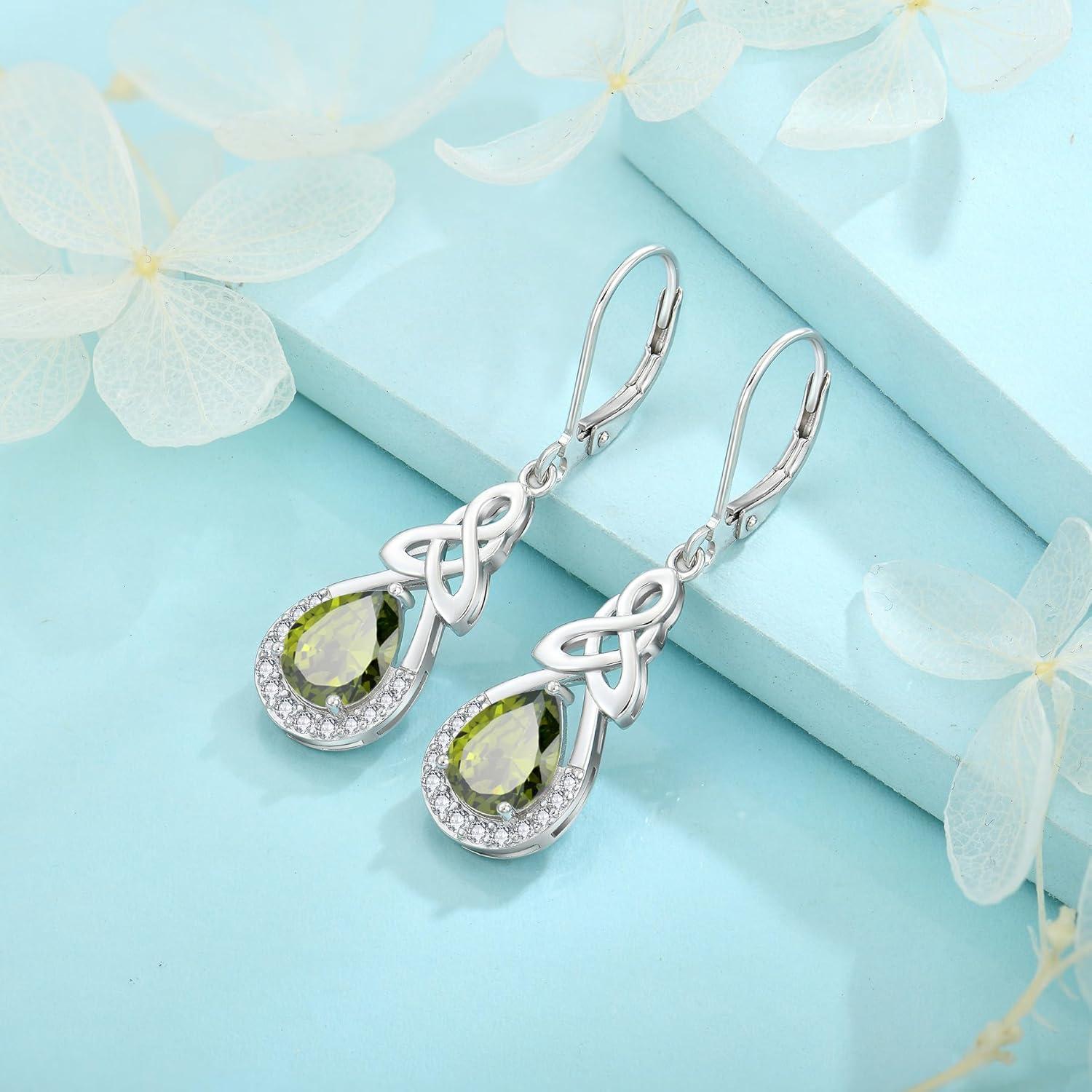 Keltischer Knoten Ohrringe Damen 925 Silber Peridot Tropfen