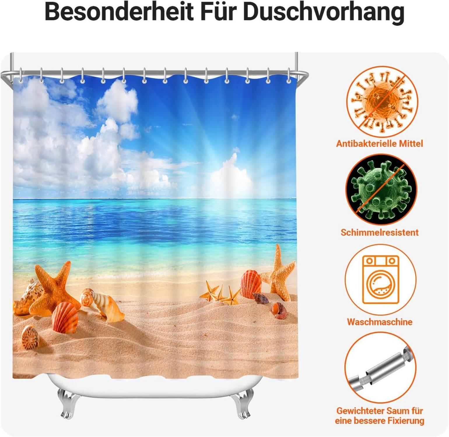 Duschvorhang 150x180cm Sea Blue beschwertem Saum wasserabweisend 8 Ösen