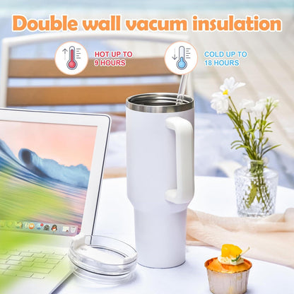 40oz Thermobecher mit Strohhalm und Henkel, Doppelwandig Edelstahl, 1180 ML, Tragbarer Isolierter Kaffeebecher, Auto, Reisebecher, Tumbler Cup