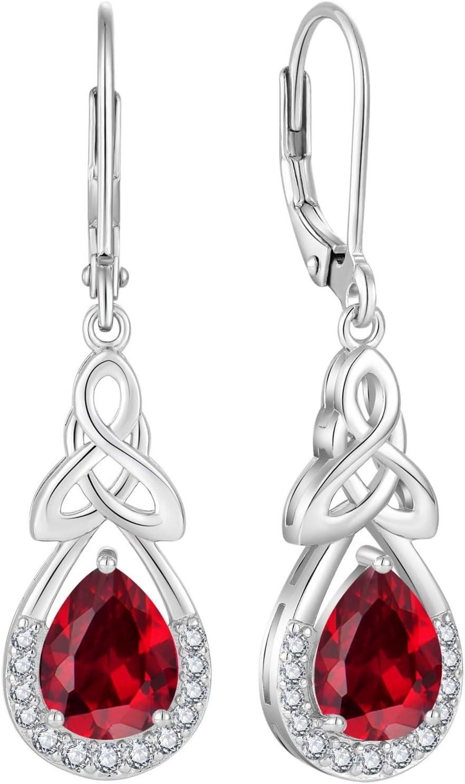 Keltischer Knoten Rubin Ohrringe 925 Sterling Silber Geburtsstein