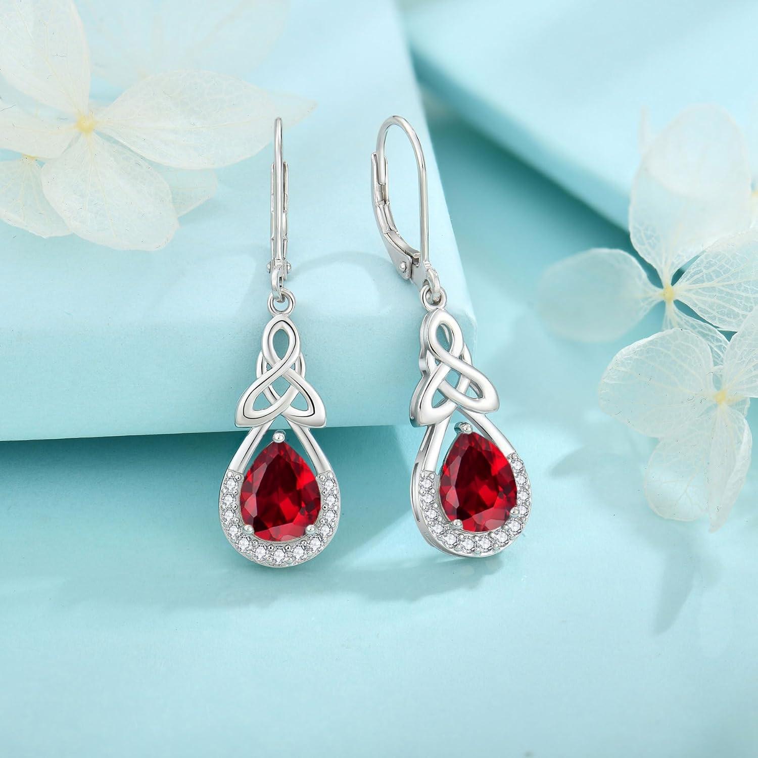 Keltischer Knoten Ohrringe Damen 925 Sterling Silber Rubin Juli Birthstone