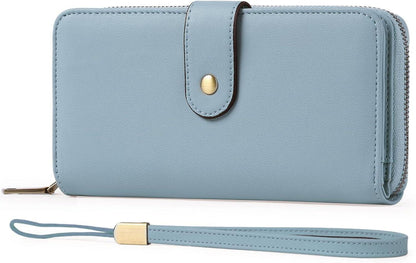 Damen Geldbörse Groß RFID Schutz 14 Kartenfächer Blau