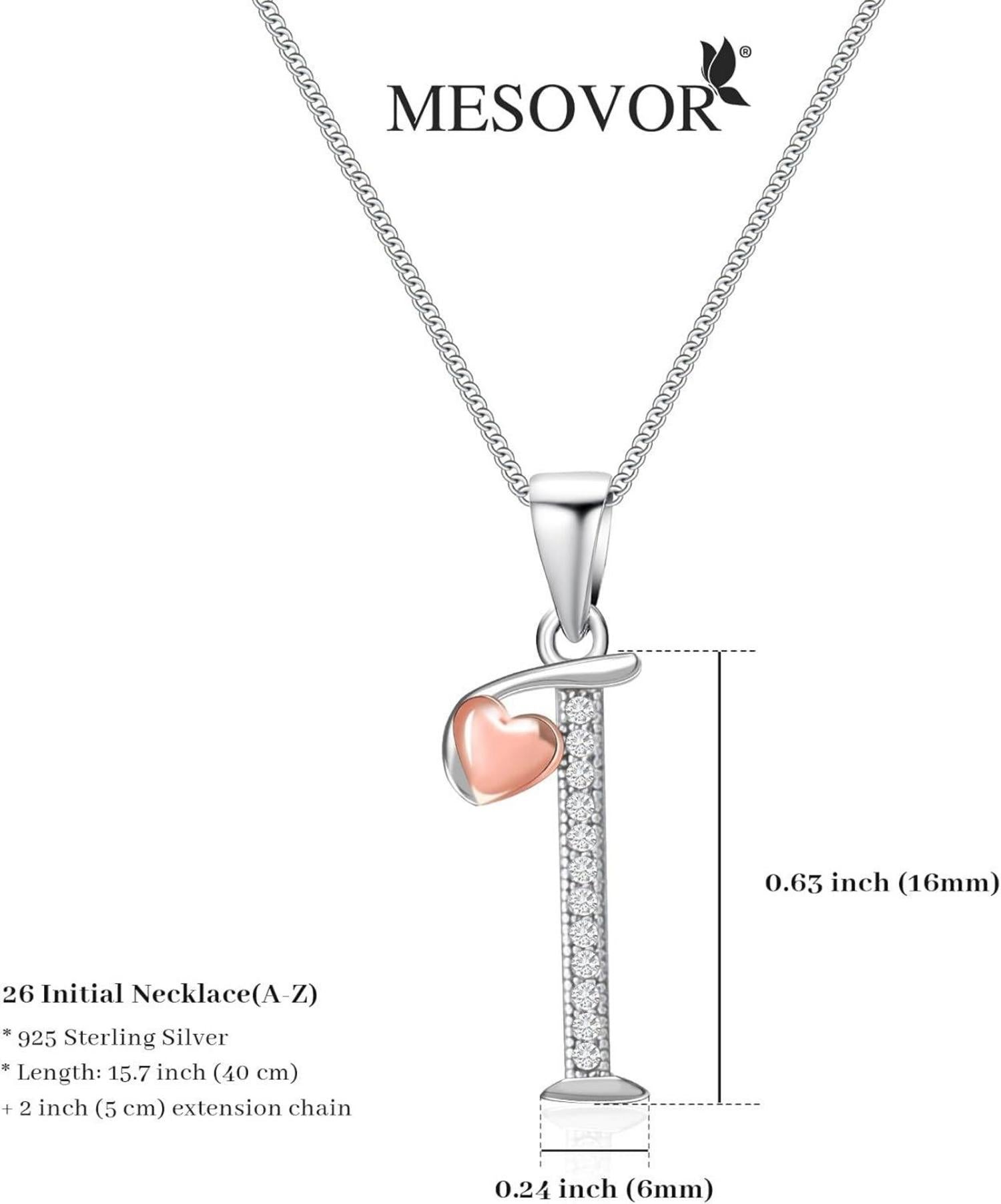 Mesovor Initiale Kette Silber 925, Zirkonia Buchstabe-I
