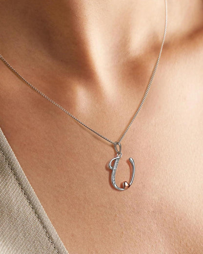 Initialen-Halskette Silber 925 Zirkonia Damen Mädchen Schmuck U