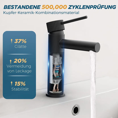 Moderne Schwarz Matt Waschtischarmatur mit wassersparendem Auslauf