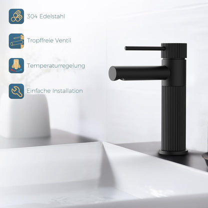 FORIOUS Waschtischarmatur Schwarz Matt mit Auslaufhöhe 120mm - Energiesparend & Wassersparend