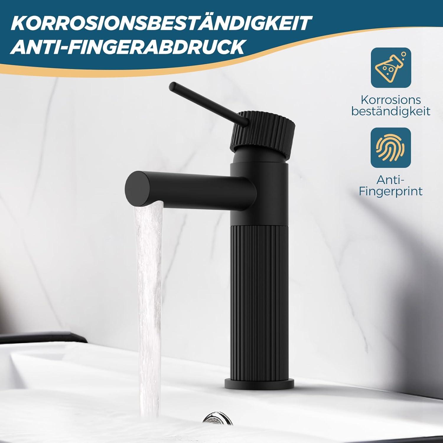 Moderne Matt Schwarze Waschtischarmatur mit Auslaufhöhe 120mm aus