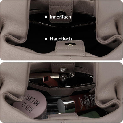TIAASTAP Damen Handtasche PU Leder Vintage Hobo Umhängetasche Grau