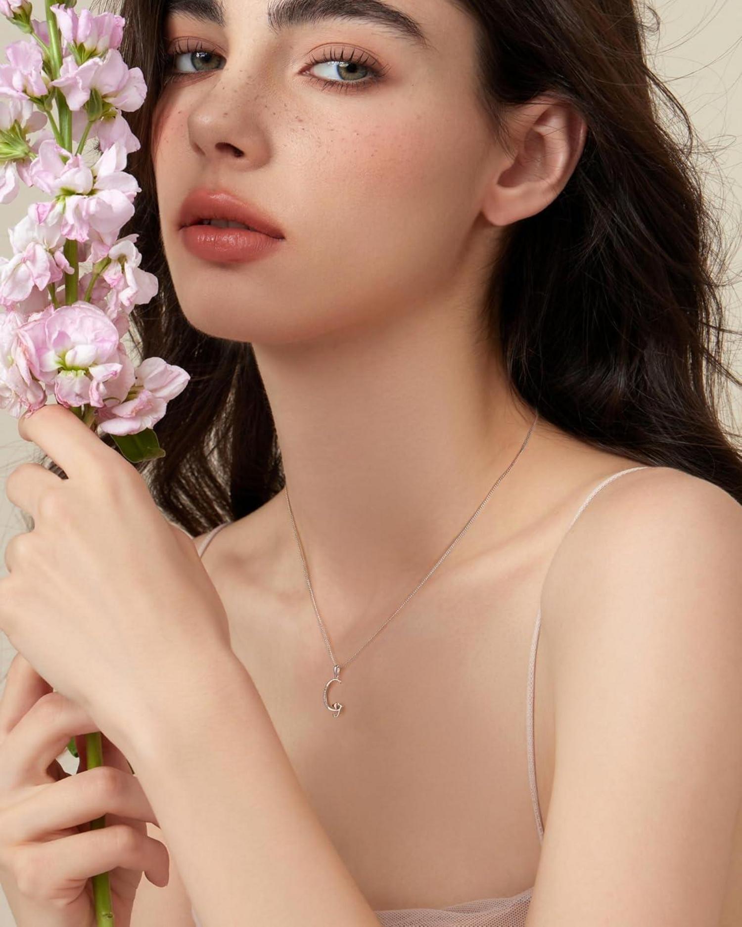 Mesovor Initiale Kette Silber 925 mit Zirkonia Damen Mädchen GroupLayoutInitialen-Halskette Sterling-Silber 925 Zirkonia Anhänger 100% Nickel Frei