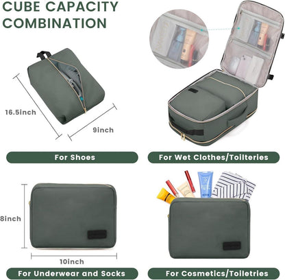 Handgepäck Rucksack Damen 40L Reisetasche 17 Zoll Laptop Wasserfest Grau Grün