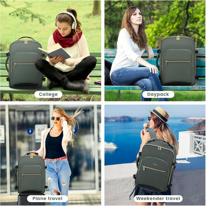 Handgepäck Rucksack Damen 40L Reisetasche 17 Zoll Laptop Wasserfest Grau Grün