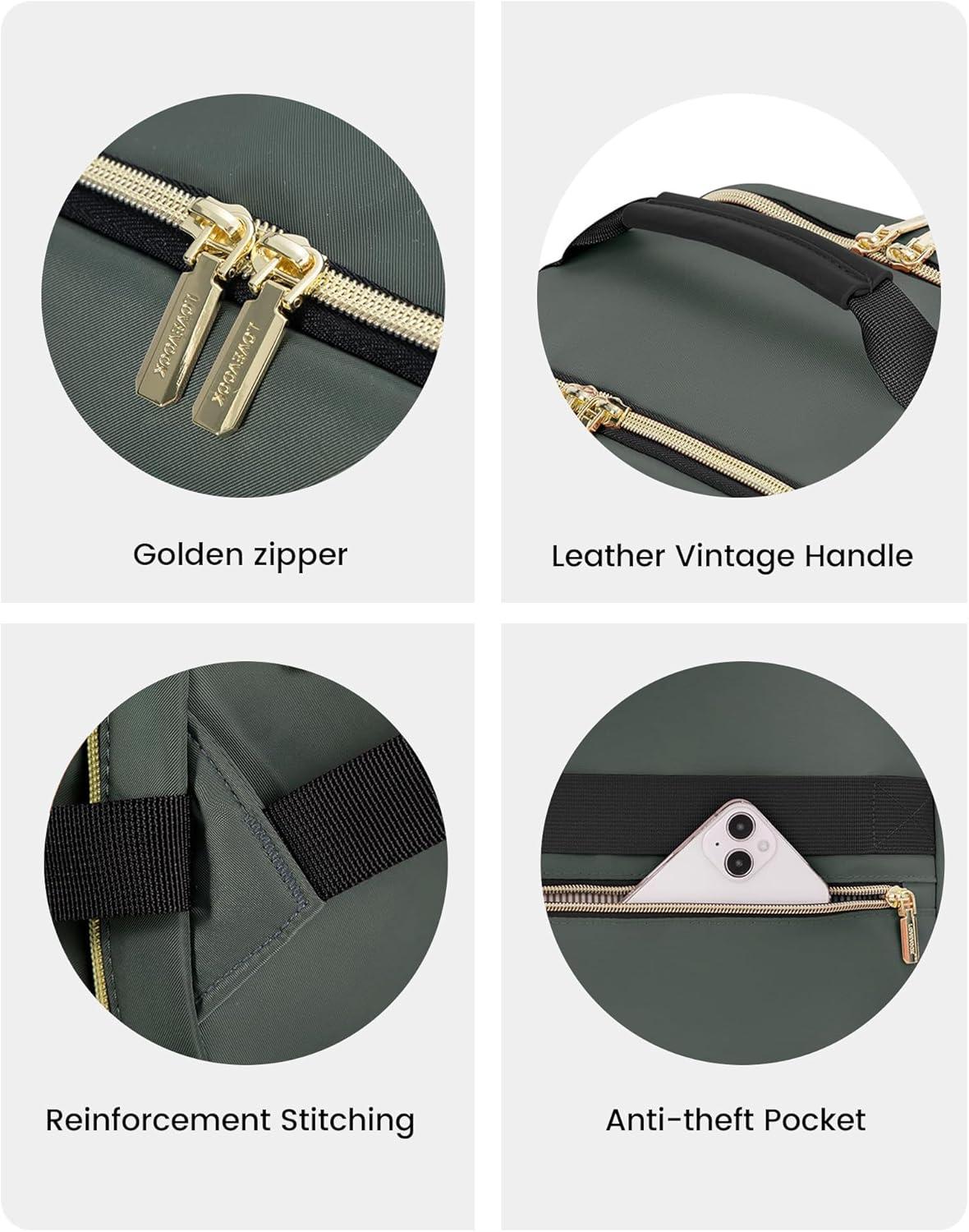 LOVEVOOK Handgepäck Rucksack 40L für Damen, Wasserdicht Reisetasche 17 Zoll Laptop, Travel Backpack Geschäftsreise Wandern Grau Grün