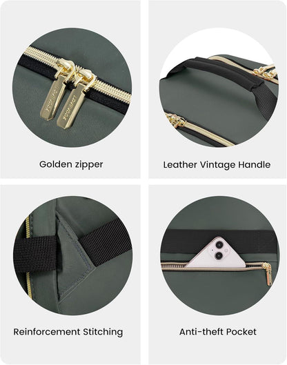 LOVEVOOK Handgepäck Rucksack 40L für Damen, Wasserdicht Reisetasche 17 Zoll Laptop, Travel Backpack Geschäftsreise Wandern Grau Grün