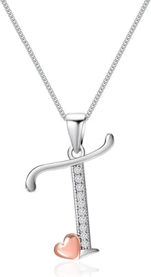 Initialen-Halskette Sterling-Silber Zirkonia Herz 925