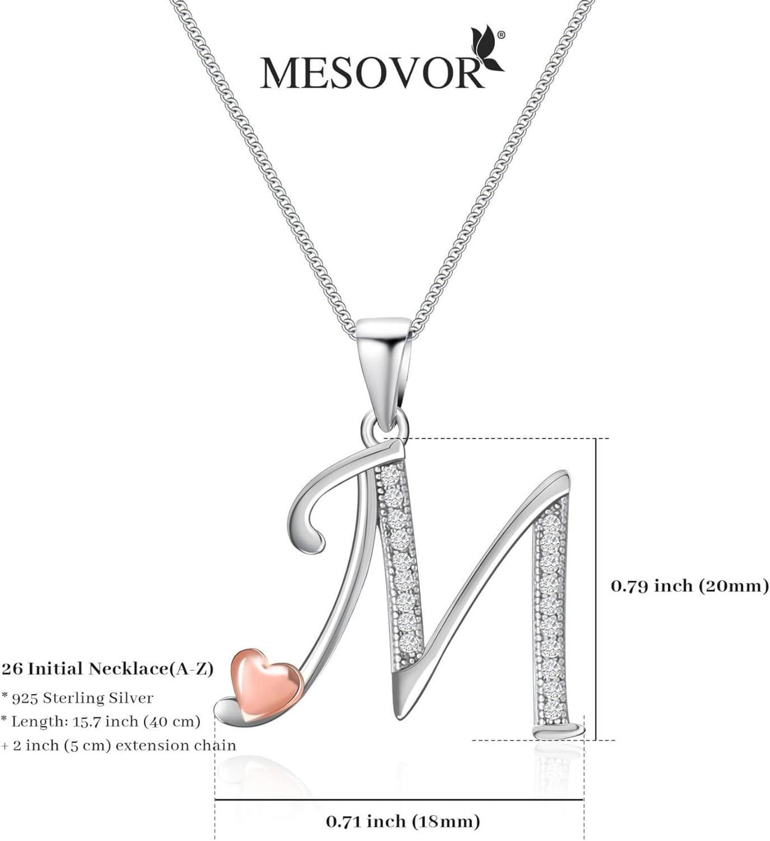 Mesovor Initiale Kette Silber 925 Damen Mädchen Zirkonia