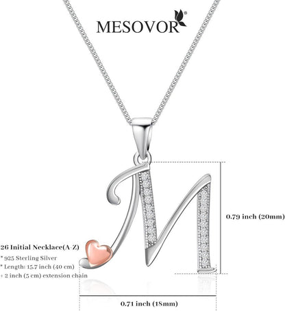 Mesovor Initiale Kette Silber 925 Damen Mädchen Zirkonia