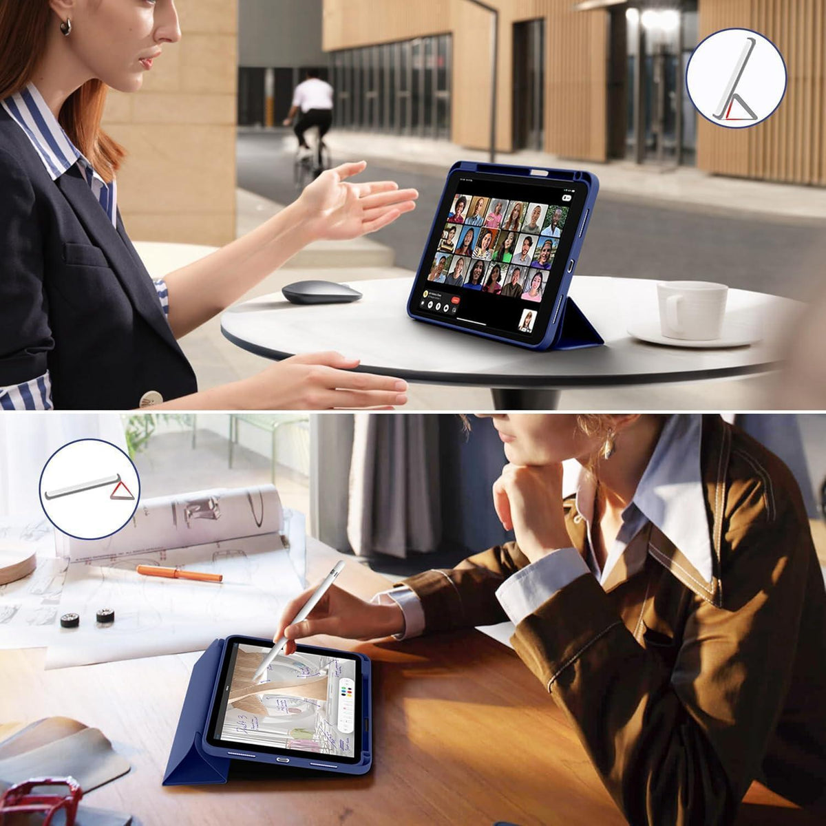 iPad Hülle mit Stifthalter, Navy Blau, 11./10. Gen.