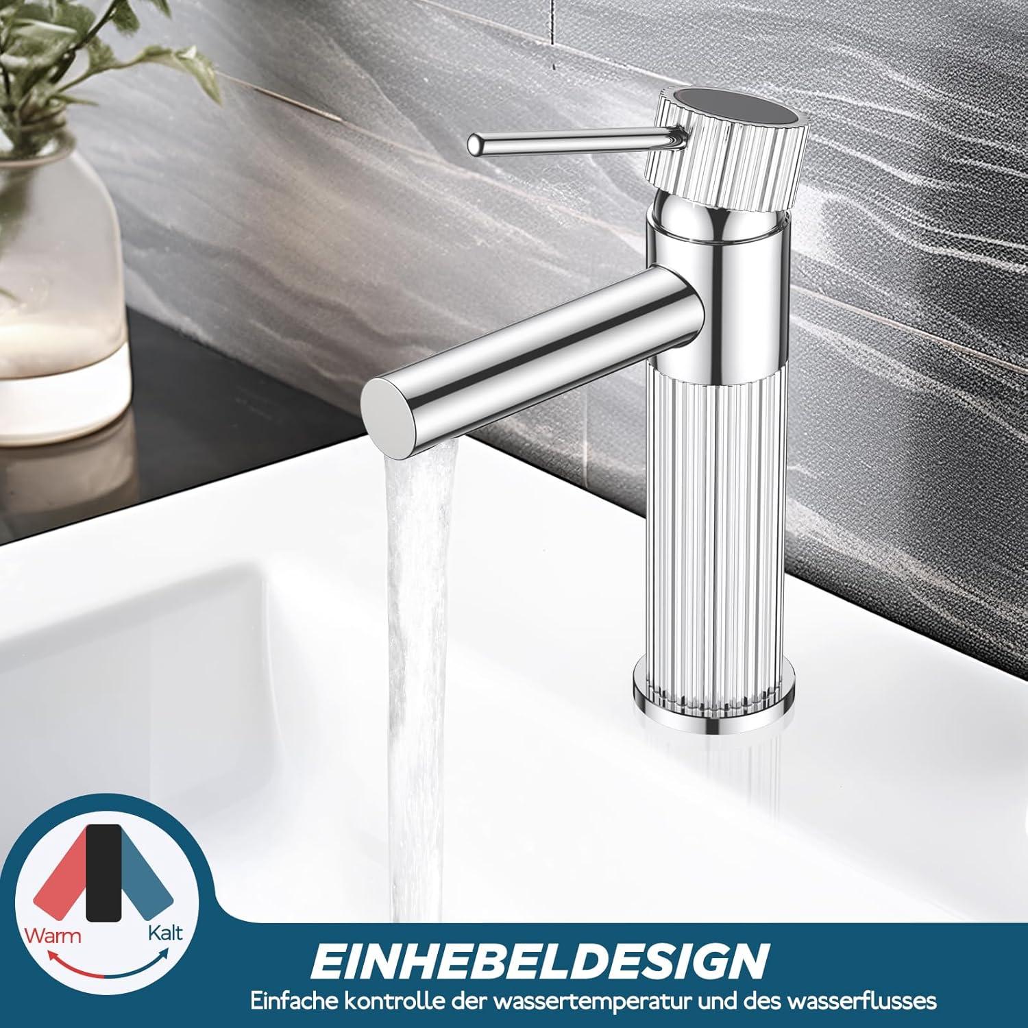 FORIOUS Wasserhahn Bad Edelstahl Einhebelmischer Chrom 120mm