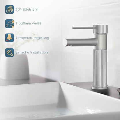 FORIOUS Wasserhahn Bad mit Auslaufhöhe 120 mm, Edelstahl Einhebelmischer Mischbatterie