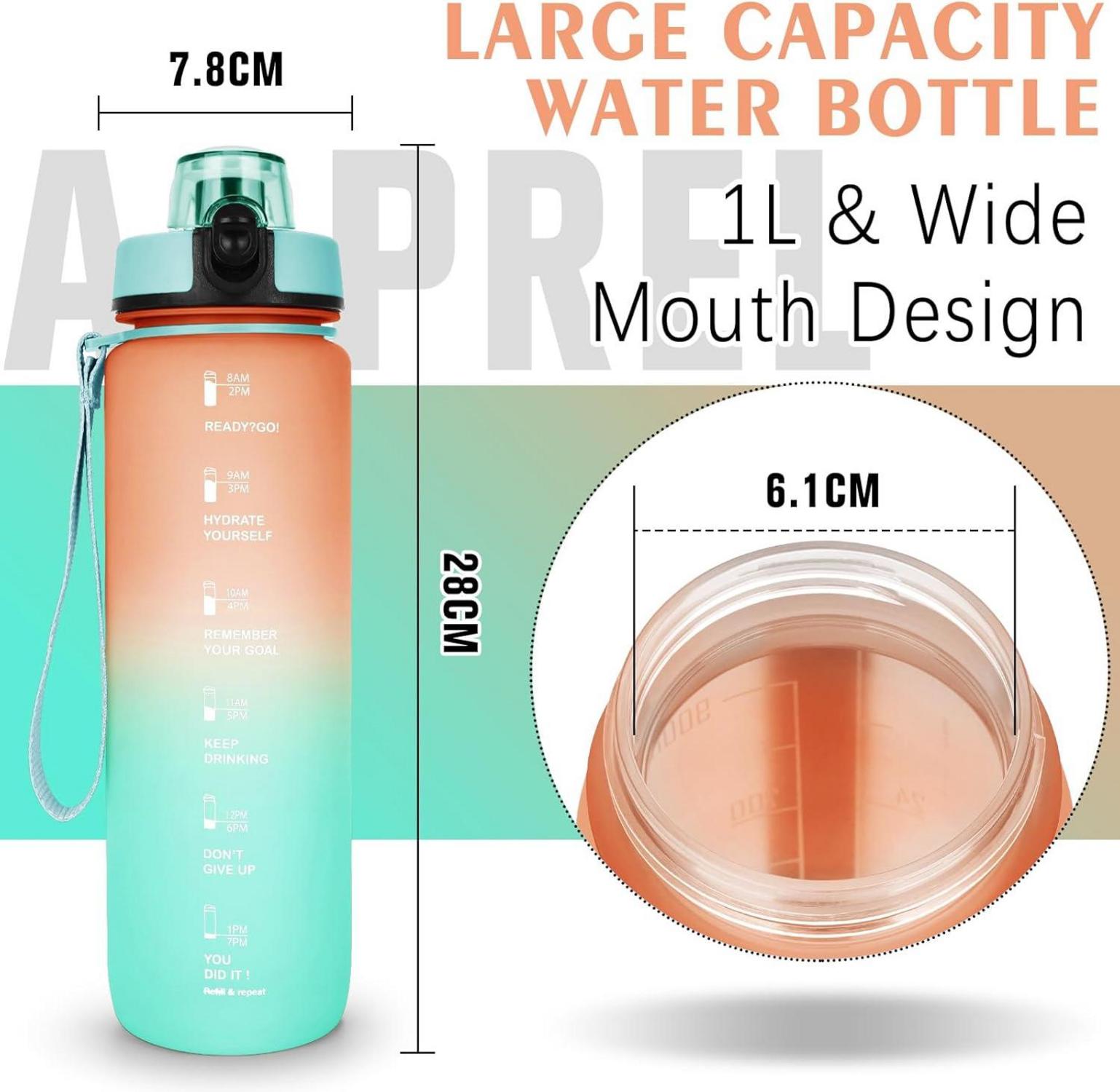 Trinkflasche Sport 1L Auslaufsicher mit Motivierende Zeitmarker