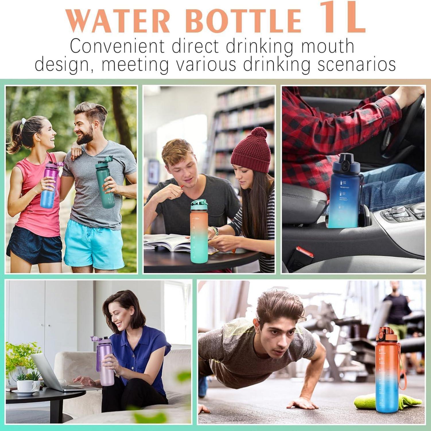 Trinkflasche 1L Sport Wasserflasche Auslaufsicher mit Zeitmarker BPA-frei