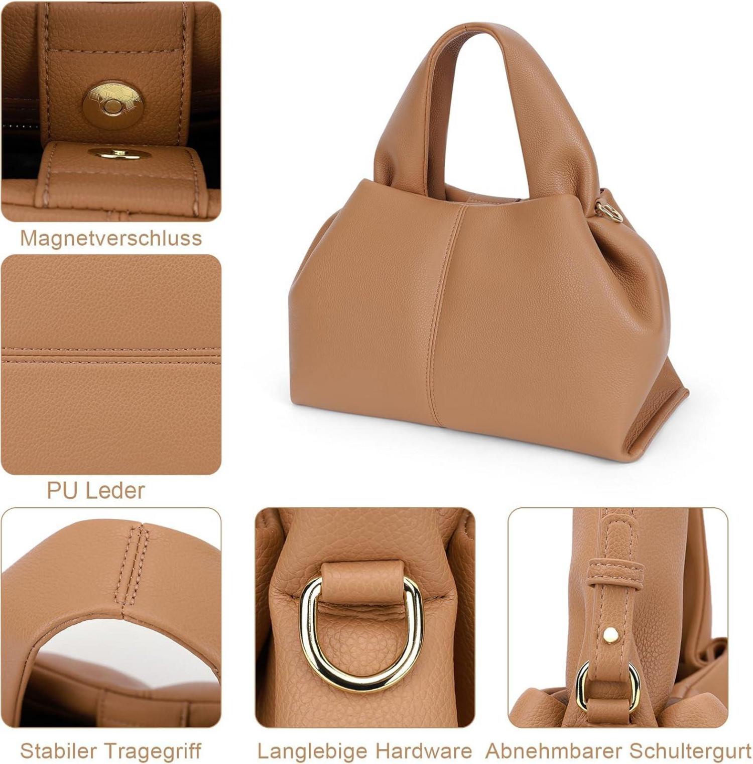 Damen Handtasche PU Leder Vintage Hobo Bag Beuteltasche Umhängetasche Braun