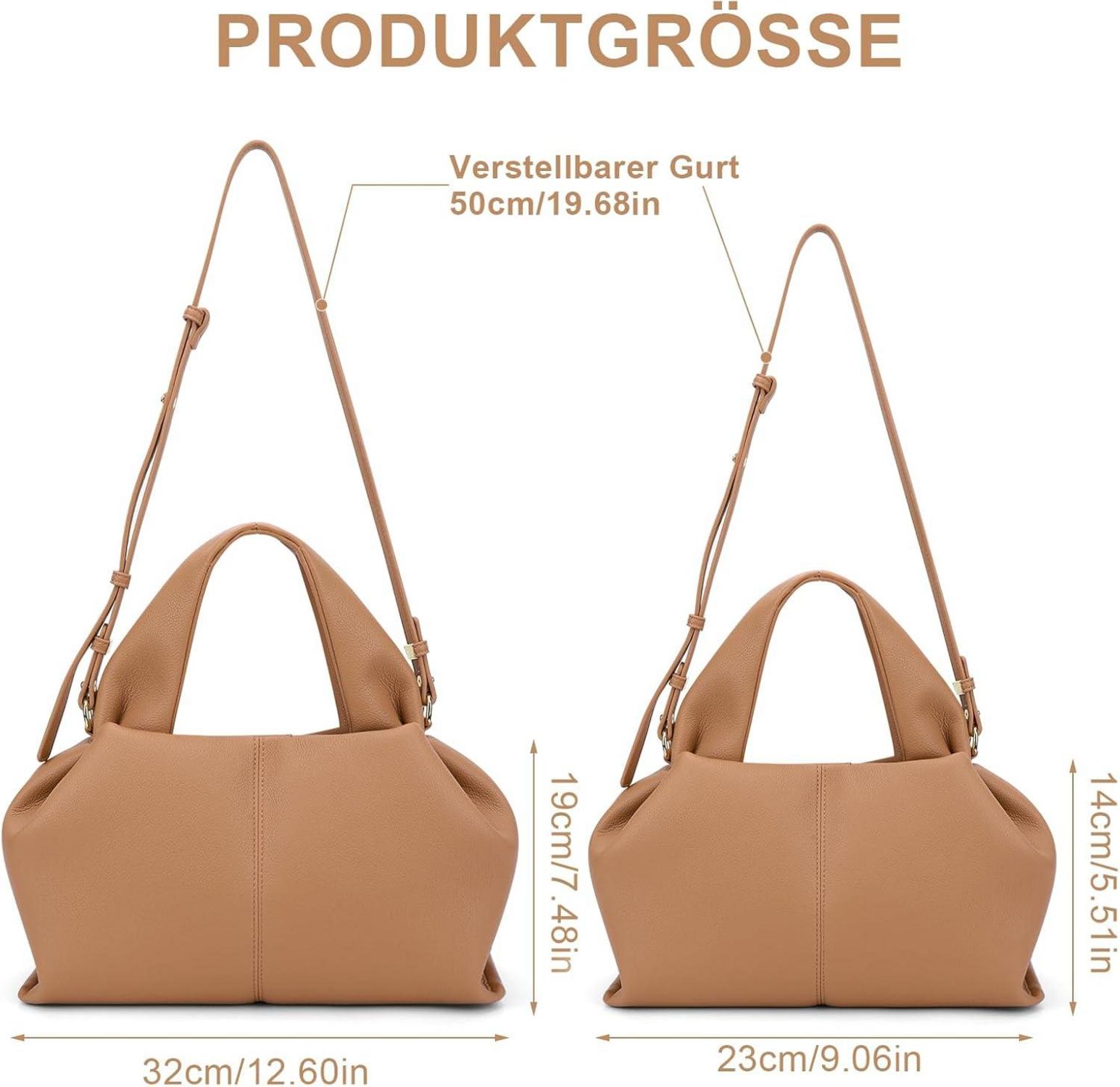 Damen Handtasche PU Leder Vintage Hobo Bag Beuteltasche Umhängetasche Braun