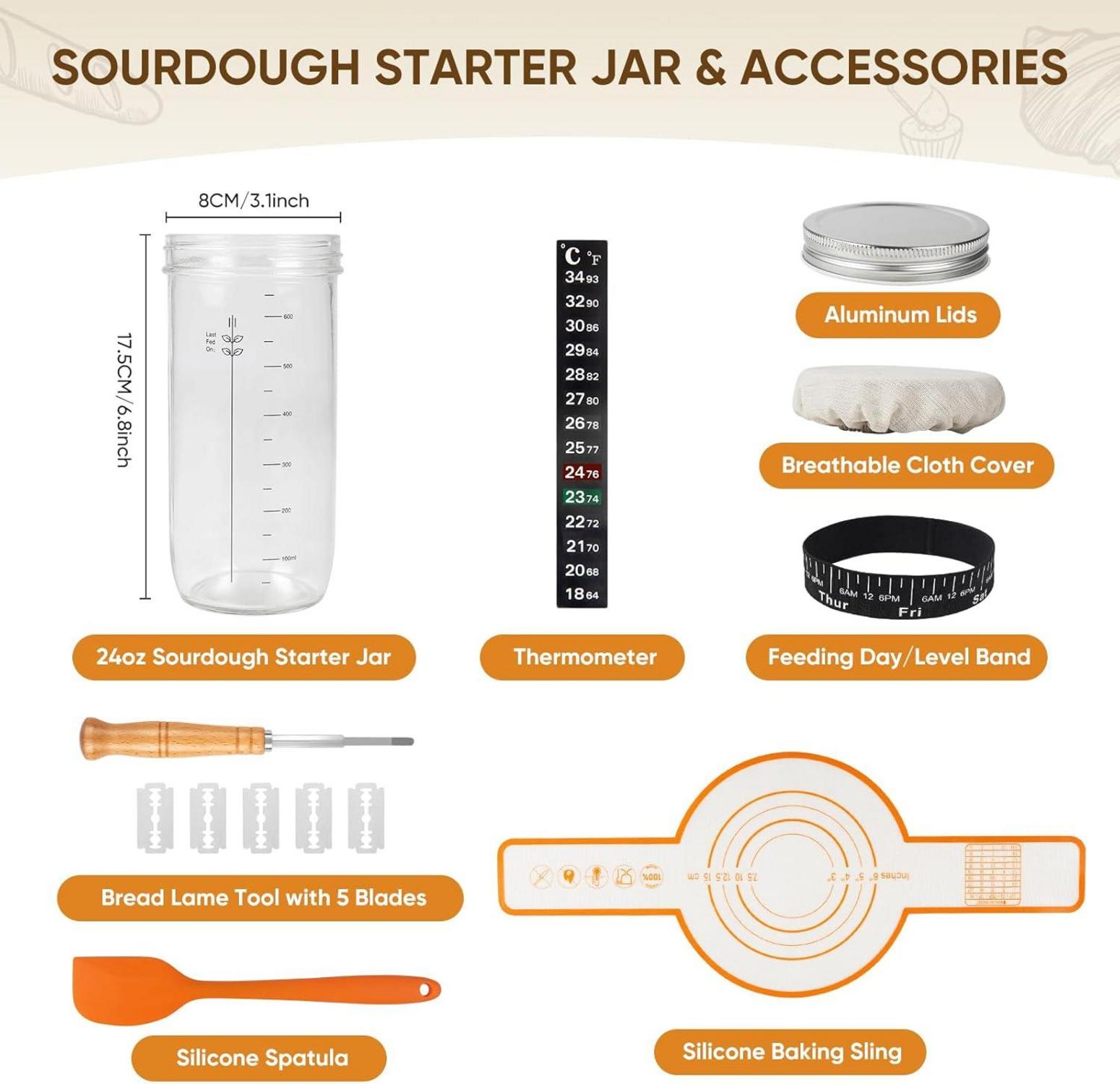 Sauerteig Starter Set 650ml Glas Thermometer Fütterung Band