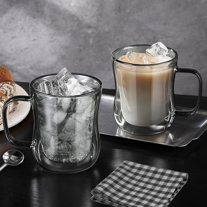 Doppelwandige Kaffeegläser Schwarz 350ml 2er Set Henkel Cappuccino