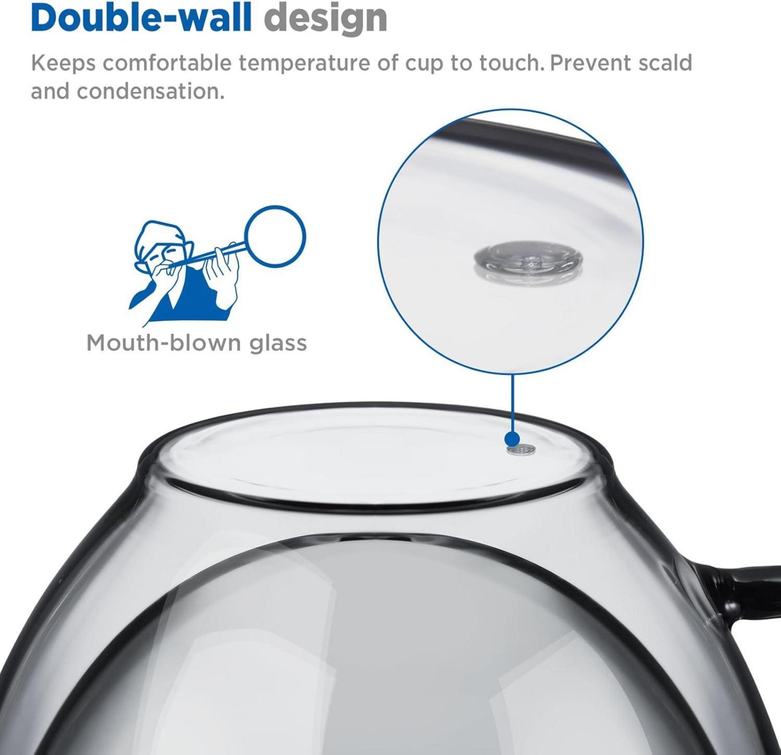 ecooe Doppelwandige Kaffeegläser 350ml Latte Macchiato Teegläser 2er Set Schwarz Borosilikatglas