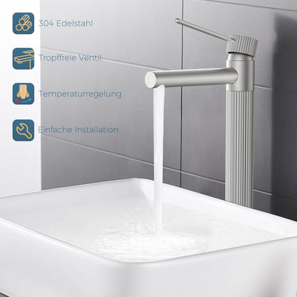 FORIOUS Wasserhahn Bad mit Auslaufhöhe 250mm aus Edelstahl - Einhebelmischer Mischbatterie