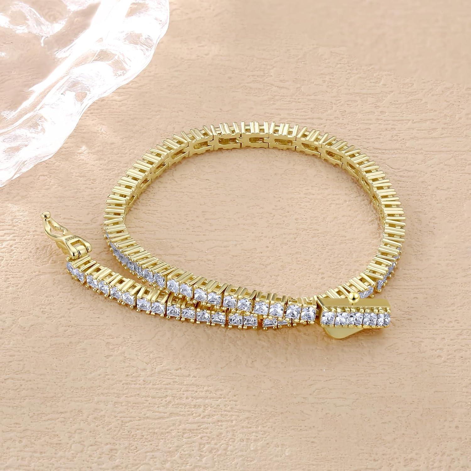 Zirkonia Tennisarmband 925 Silber 2mm Gold beschichtet 19cm