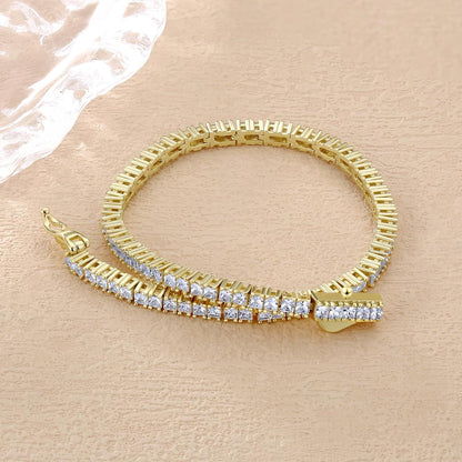 Zirkonia Tennisarmband 925 Silber 2mm Gold beschichtet 19cm
