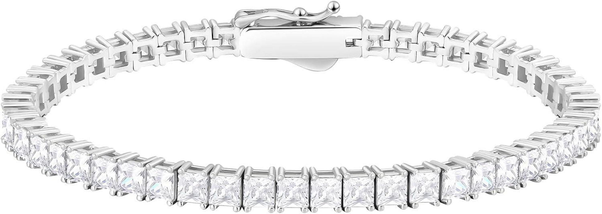925 Silber Zirkonia Tennisarmband Prinzessschliff weißgold beschichtet