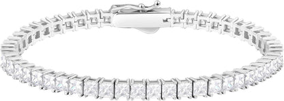 925 Silber Zirkonia Tennisarmband Prinzessschliff weißgold beschichtet