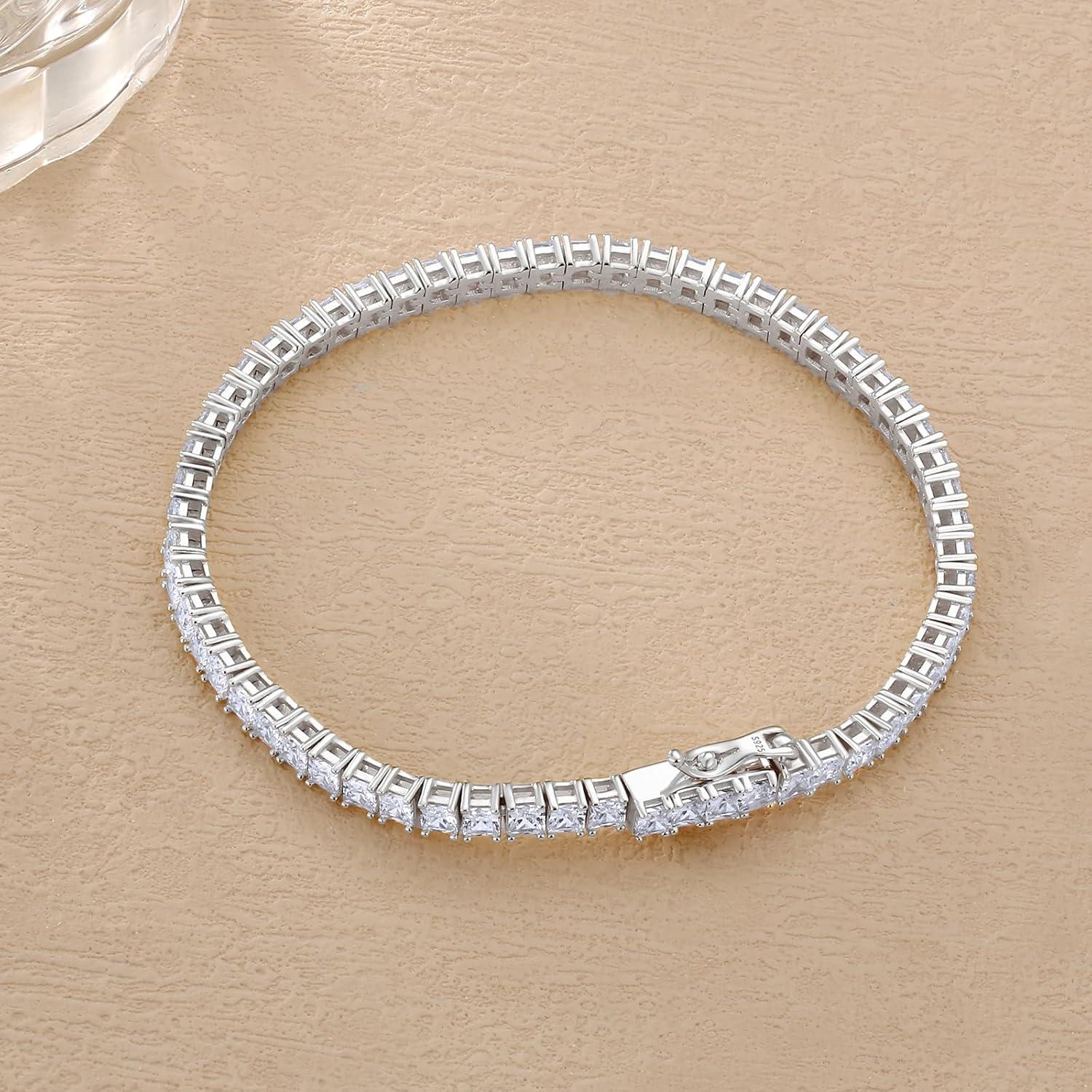 925 Silber Zirkonia Tennisarmband Prinzessschliff weißgold beschichtet