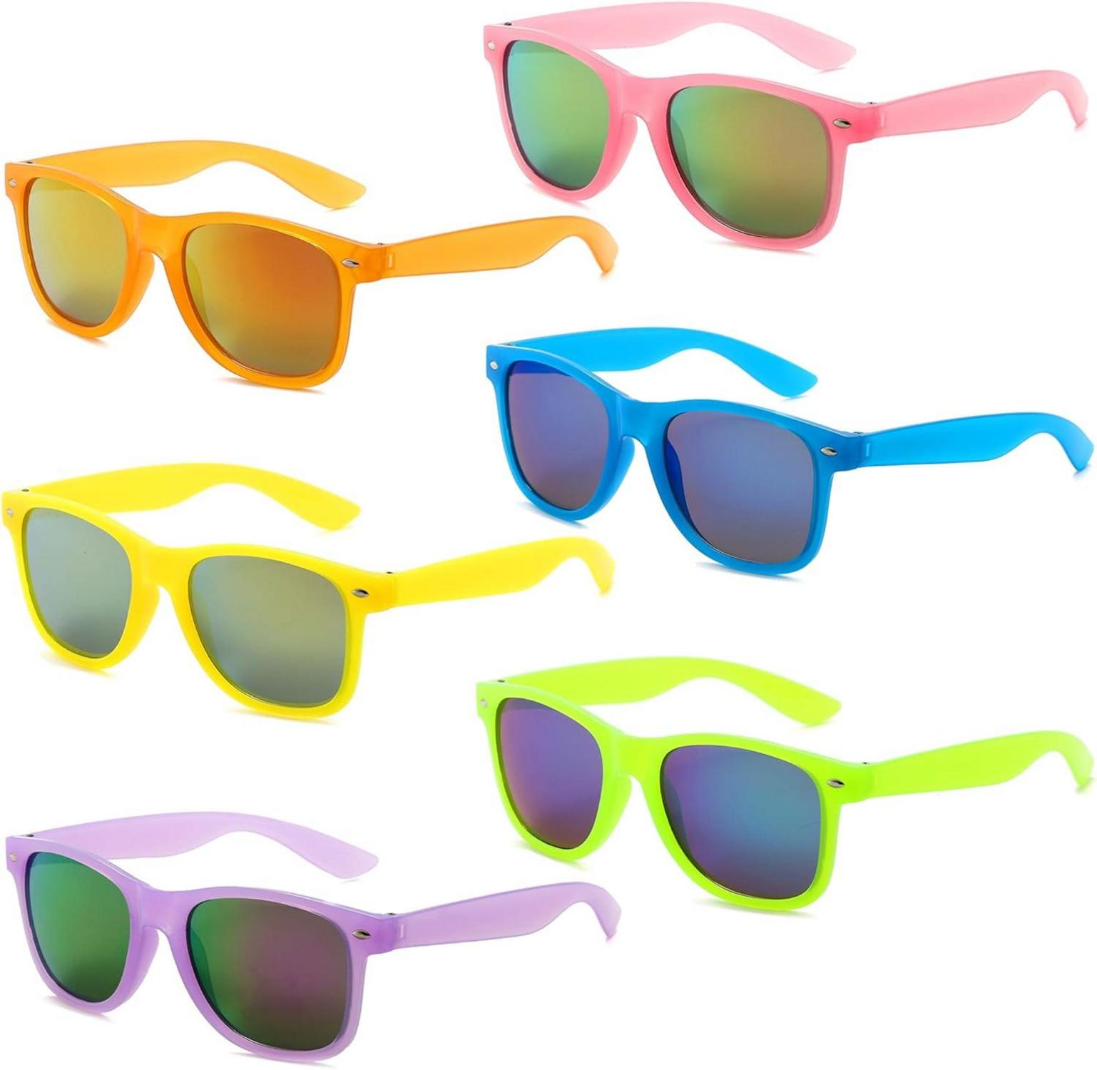 6er Neon Vintage Party Sonnenbrillen Set - Lustige Candy Colors