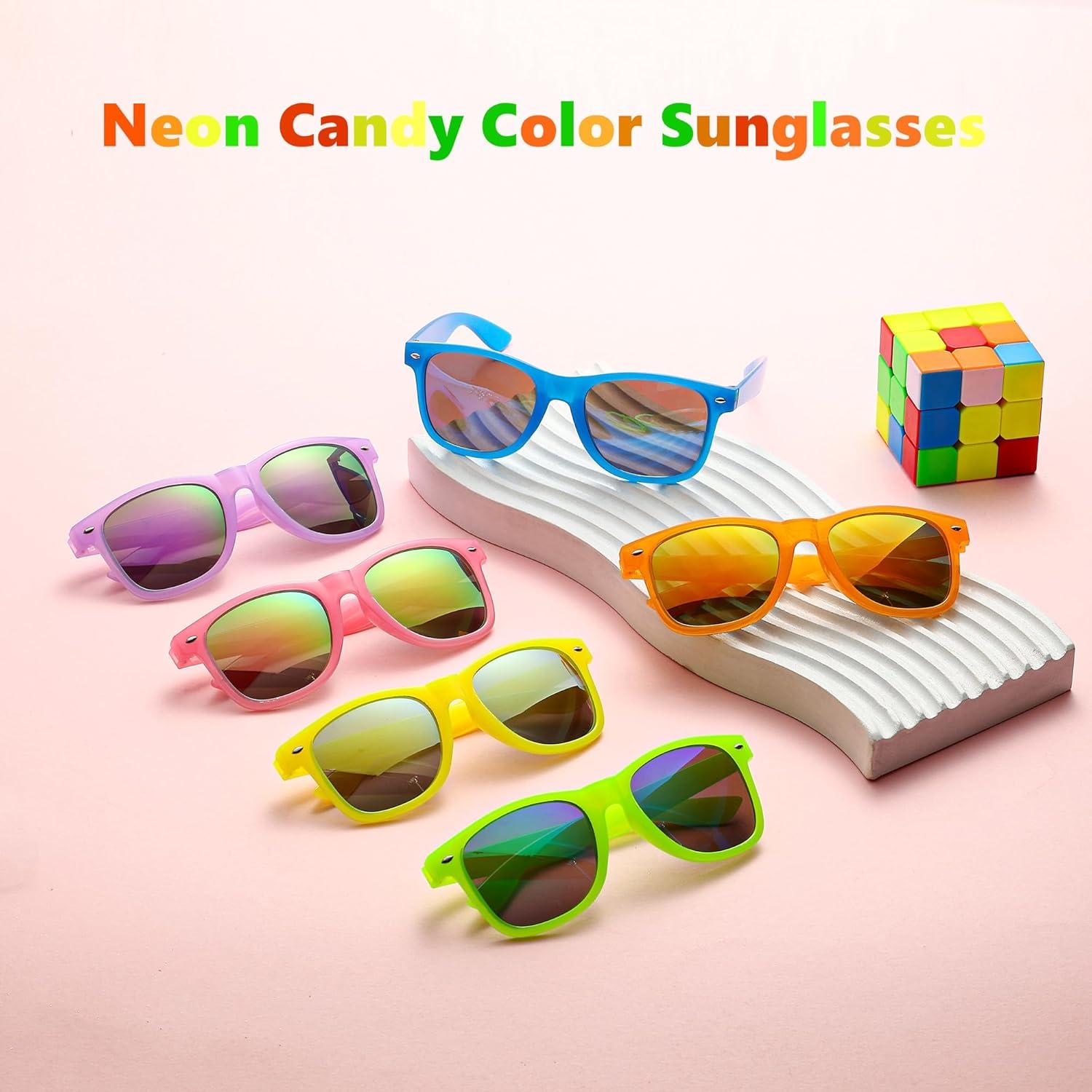 6er Neon Vintage Party Sonnenbrillen Set - Lustige Candy Colors