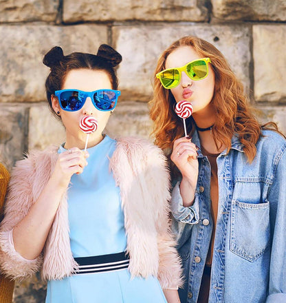 6er Bunte Neon Sonnenbrillen Set Retro Vintage Party Brille Candy Colors