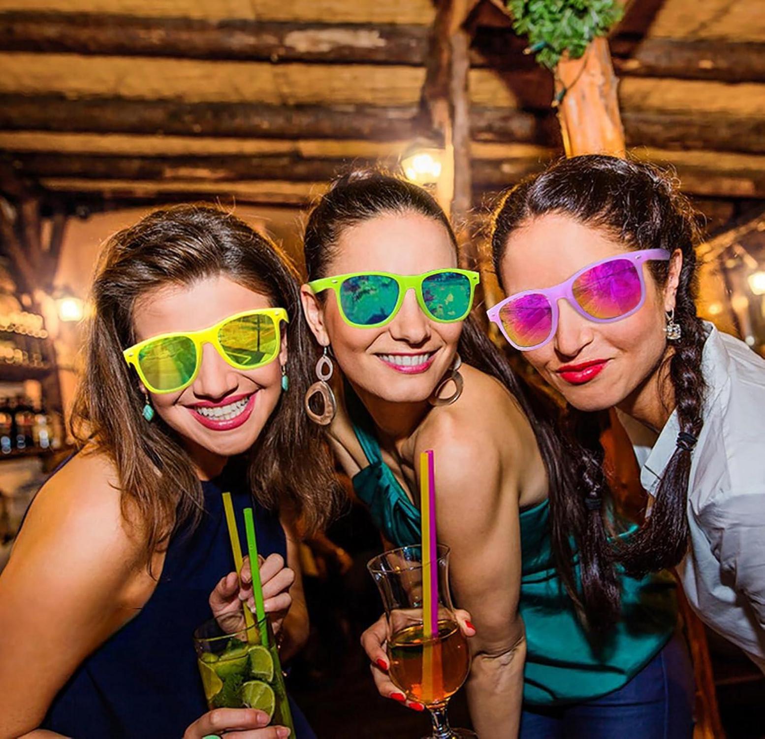 6er Bunte Neon Sonnenbrillen Set Retro Vintage Party Brille Candy Colors