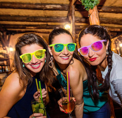 6er Bunte Neon Sonnenbrillen Set Retro Vintage Party Brille Candy Colors