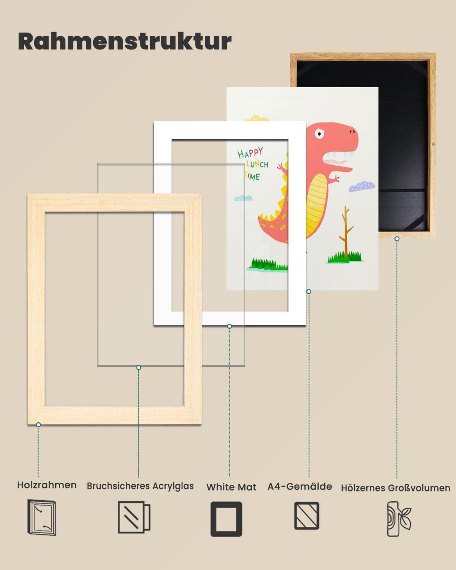 Dmyifan Kinder Kunstfotorahmen A4 2 Stück Holzoptik Büro Zuhause Schule