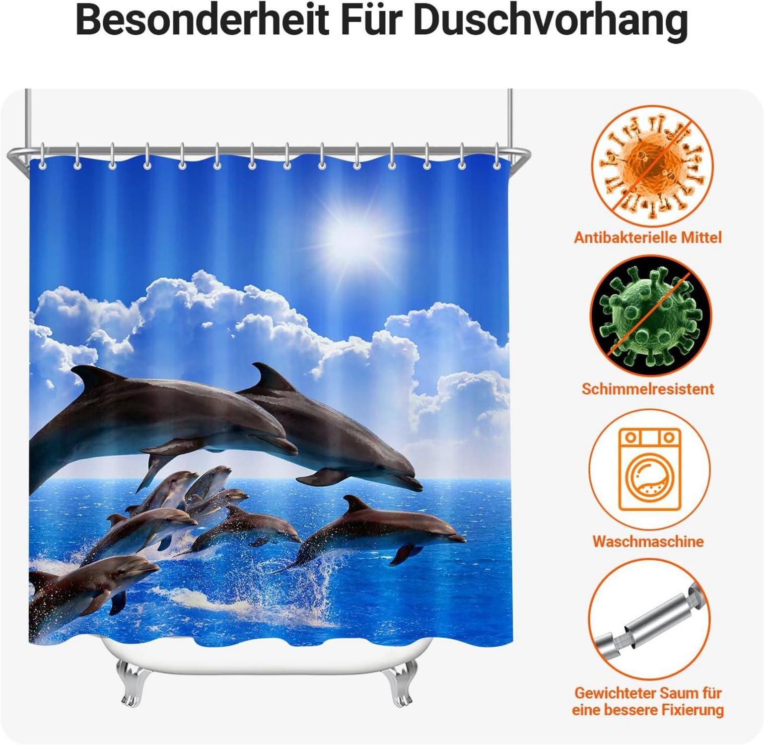 Duschvorhang Delphin 200x200cm Antischimmel Textil Wasserabweisend