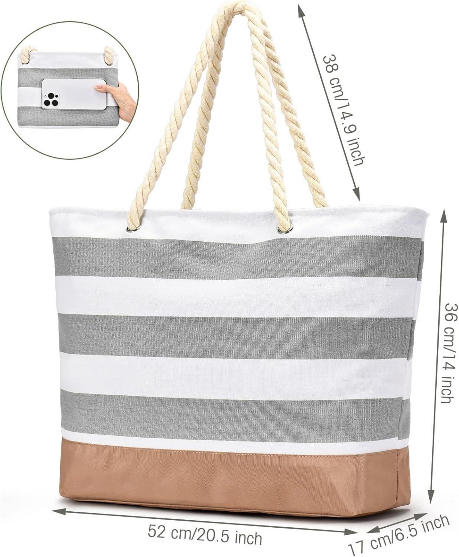 Große Strandtasche mit Reißverschluss und Nassfach, wasserdicht