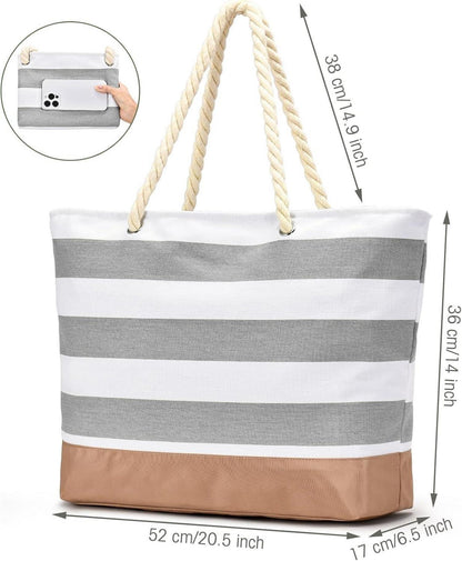 Große Strandtasche mit Reißverschluss und Nassfach, wasserdicht