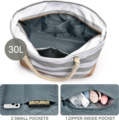 Große Strandtasche mit Reißverschluss und Nassfach, wasserdicht - Geschenk für Damen