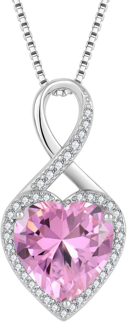 FJ Unendlichkeit Kette Damen Sterling Silber Rosa Turmalin