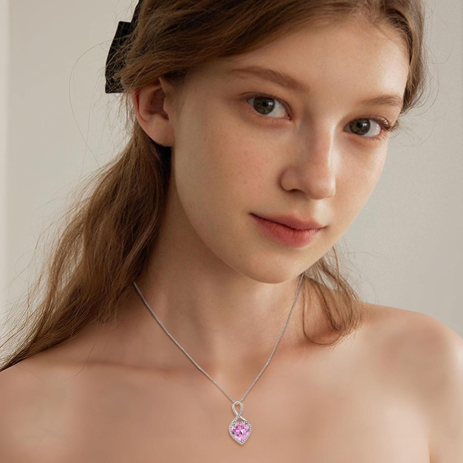 FJ Unendlichkeit Kette Damen Sterling Silber Rosa Turmalin