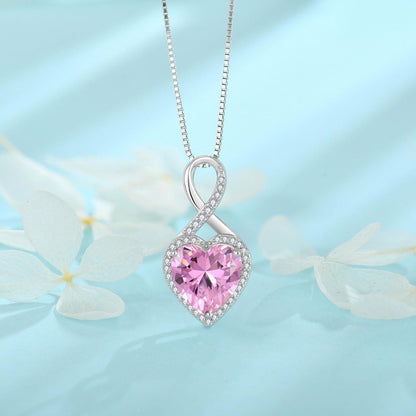 FJ Unendlichkeit Kette Damen 925 Sterling Silber Geburtsstein Halskette Mama - Rosa Turmalin